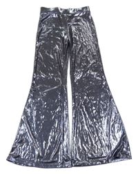 Tmavomodré metalické zvonové nohavice H&M