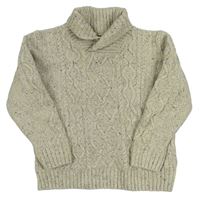 Svetlošedá -smotanový melírovaný vzorovaný rebrovaný vlnený sveter s golierikom Next