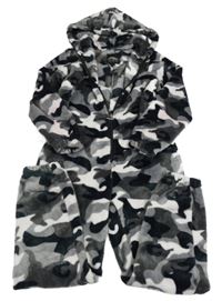 Černo-šedo-bílá army plyšová kombinéza s kapucí CITY COMFORT