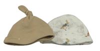 2x - Čepice - Béžová PRIMARK, bílá s  PRIMARK, bílá s králíčky - Peter Rabbit morrisons