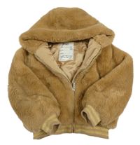 Hnědá kožešinová zateplená crop bunda se zlatými pruhy a kapucí M&S