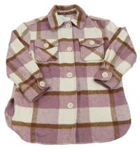 Starofialovo-bielo-hnedá kockovaná vlnená košeľová bunda zn. PRIMARK