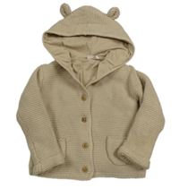 Béžový propínací podšitý svetr s kapucí s oušky M&S