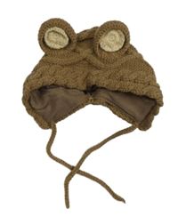 Hnedá vzorovaná vlnená zavazovací čapica s uškami