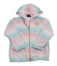 Světlemodro/růžová batikovaná šušťáková jarná bunda so zlatým srdiečkom a kapucňou BODY GLOVE