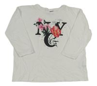 Bílé crop triko s písmenky a kytičkami a pecičkami Page one young