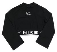 Černá žebrovaná crop mikina s logy Nike