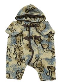 Smetanovo-modro-hnědá huňatá kombinéza s medvídky a kapucí H&M