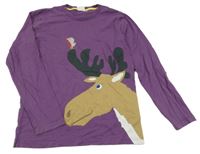 Purpurové tričko s losom a vtáčikom mini Boden