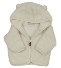 Bílá huňatá podšitá bunda s kapucí s oušky Topomini