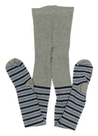 Sivo-modro-tmavomodré melírované pruhované pančuchy