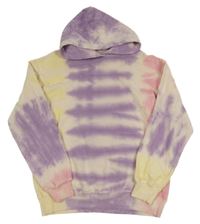 Nové - fialovo-smetanovo-růžovo-žlutá batikovaná mikina s kapucí H&M