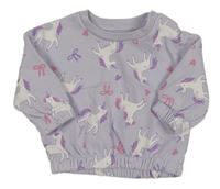 Svetlofialová oversize mikina s jednorožcami a mašľami a srdiečkami PRIMARK