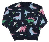 Tmavomodrá oversize mikina s dinosaurami George