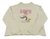 Smotanové crop tričko s dívkou Vertbaudet