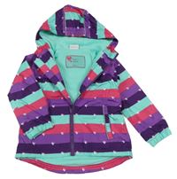 Pruhovaná šušťáková jarná bunda so srdiečkami a kapucňou Topolino