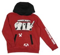 Červeno-černá mikina s Minecraft a kapsou a kapucí George