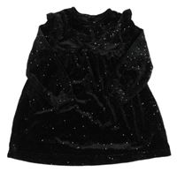 Čierne trblietavé zamatové šaty s volánikmi St. Bernard