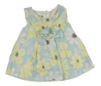 Svetlomodrá šatová tunika s kvetmi a lístečky a mašlou Visara