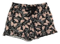 Čierno-biele vzorované teplákové kraťasy s motýlikmi a volánikmi Matalan