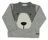Šedo-tmavošedý melírovaný svetr s medvídkem LA REDOUTE