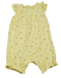 Žlutý kraťasový overal s ovocem a melouny a volánky Tu