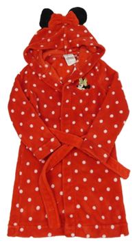 Červeno-bílý puntíkatý plyšový župan s Minnie a kapucí H&M