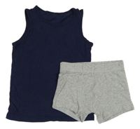 2Set - Tmavomodrý nátělník PRIMARK + šedé melírované trenýrky