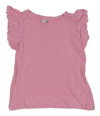 Růžové melírované tričko s volánky s madeirou dopodopo