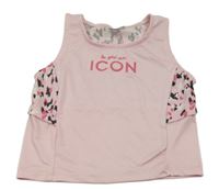 Svetloružový športový crop top s nápismi a vzorom YOUNG IDOLS