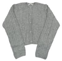 Sivý melírovaný rebrovaný vzorovaný pletený prepínaci crop sveter H&M