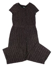 Čierno-pruhovaný trblietavý nohavicový culottes slávnostný overal Nutmeg