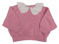 Ružová oversize mikina s bielým golierikom s madeirou PRIMARK