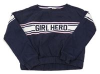 Tmavomodro-biela crop mikina s nápisom a pruhmi H&M