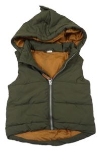 Khaki prešívaná šušťáková zateplená vesta s odopínacíá kapucňou a ostny H&M