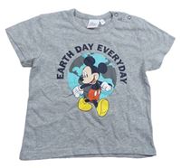 Sivé melírované tričko s Mickey mousem a nápismi Disney