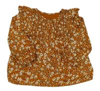 Hnědá květovaná halenka s volánky Matalan