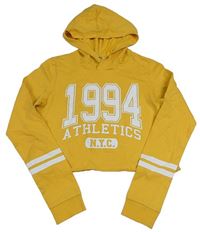 Horčicová ľahká crop mikina s kapucňou a číslom H&M