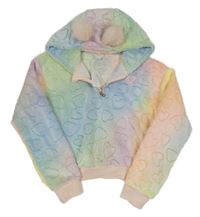 Nové - Duhová chlpatá crop mikina so srdiečkami a kapucňou River Island