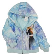 Světlemodro-lila chlpatá zateplená bunda s Frozen a kaupcí Disney