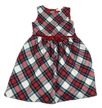 Bielo-červeno-čierne kockované trblietavé šaty s mašlou H&M