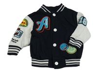 Tmavomodro-biela baseballová mikina so smajlíkmi a písmenem zn. Next