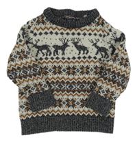 Světlešedo-šedo-hnědý vzorovaný svetr Next