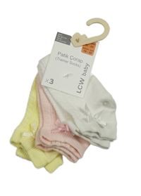 Nové - 3x kotníkové ponožky s mašlí - bílé + růžové + žluté LC Waikiki