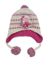 Bílo-růžová čepice s Peppou a bambulemi
