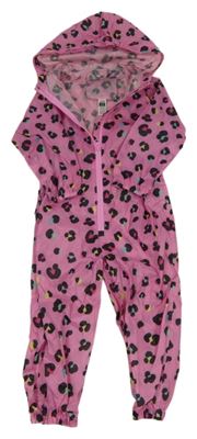 Růžová vzorovaná šusťáková nepromokavá kombinéza s kapucí Dunnes