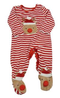 Červeno-bílý pruhovaný sametový overal se sobem F&F