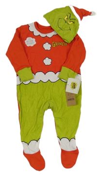 Nové - 2set - Červeno-limetkový overal + bavlněná čepice - Grinch George