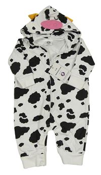 Nové - Biela vzorovaná tepláková kombinéza s kapucí - kráva