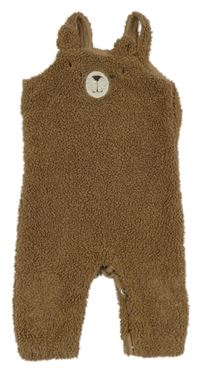 Hnědé huňaté podšité laclové tepláky s medvědem TU